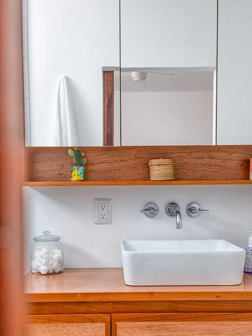 Casa Santorini modern bathroom vanity with wood shelf